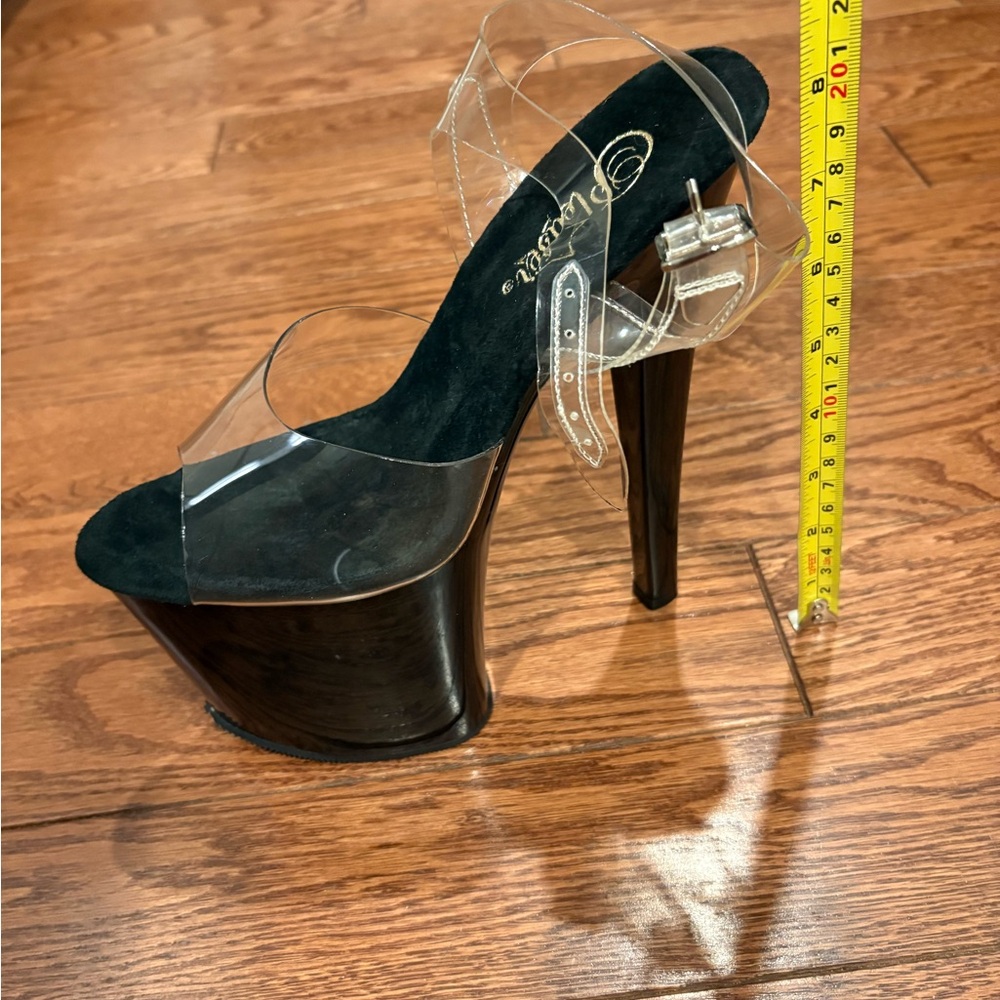 New Pleasers Women’s Black and Clear High Platform Heels - Picture 2 of 6